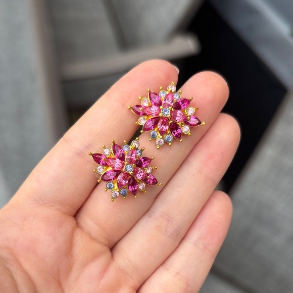 Joan Rivers Pink & Magenta Rhinestone Starburst Flower Stud Earrings and Pendant - Picture 3 of 7